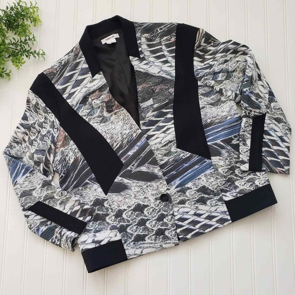 Helmut Lang Pheasant Print 3/4 Sleeve Lined Blazer Jacket Size 2